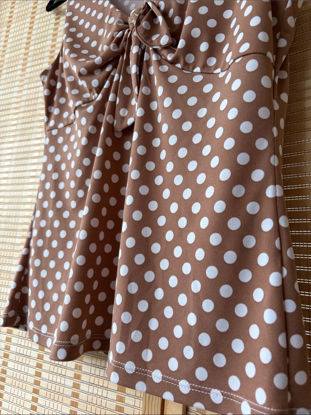 Melanie Lyne Brown Polka Dot Tie-Front Sleeveless Tank Top - Picture 13 of 13